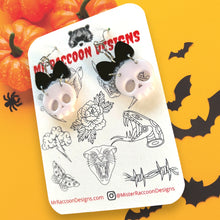 Load image into Gallery viewer, Black Bow Skulls Dangles